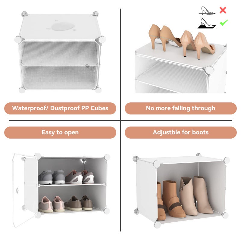 LANTEFUL 10 Tier Shoe Storage Cabinet with Door, Portable Narrow Organizer Rack for 20 Pairs, White Plastic with Hooks for Entryway or Bedroom - Image 4