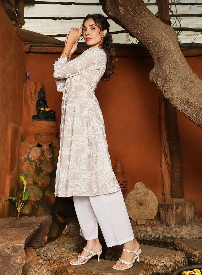  قصة Women's Saltbox Beige Soft Fern Kurta With Trousers
