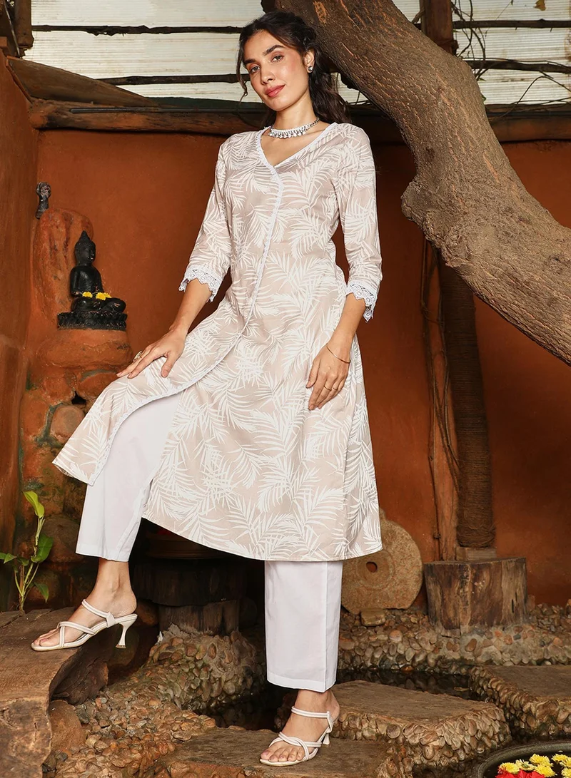  قصة Women's Saltbox Beige Soft Fern Kurta With Trousers