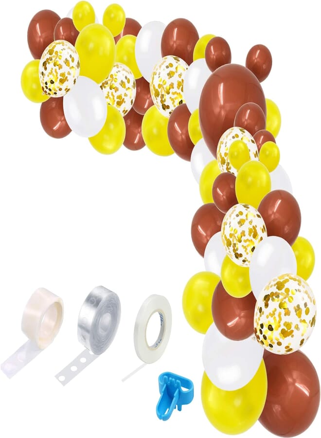 TONIFUL Winnie the Pooh Theme Balloon Garland Arch kit 99 Pcs Yellow Reddish Brown Confetti Balloons for Children Kid Birthday Party Baby Shower Party Supplies Decorations