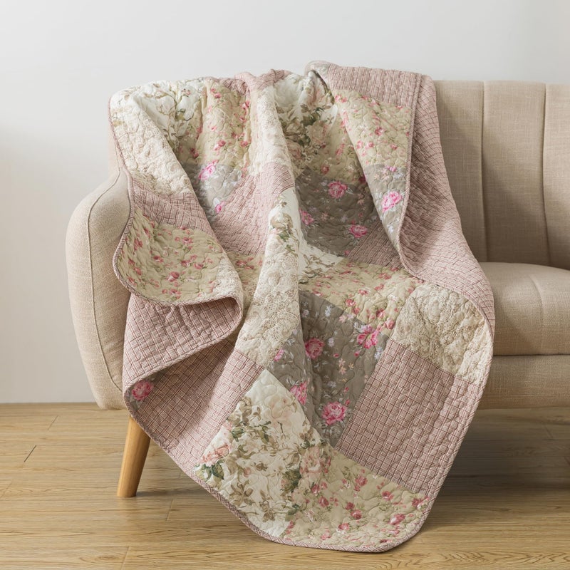 SLPR Cotton Quilted Throw Blanket, 50" x 60" Floral Farmhouse Patchwork Quilt, Shabby Chic Patchwork Throw Lap Quilt for Couch, Secret Garden - Image 1
