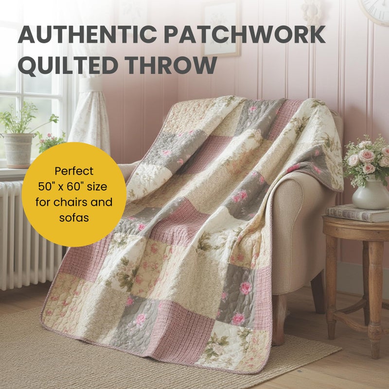 SLPR Cotton Quilted Throw Blanket, 50" x 60" Floral Farmhouse Patchwork Quilt, Shabby Chic Patchwork Throw Lap Quilt for Couch, Secret Garden - Image 2