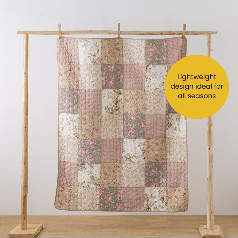 SLPR Cotton Quilted Throw Blanket, 50" x 60" Floral Farmhouse Patchwork Quilt, Shabby Chic Patchwork Throw Lap Quilt for Couch, Secret Garden - Image 4