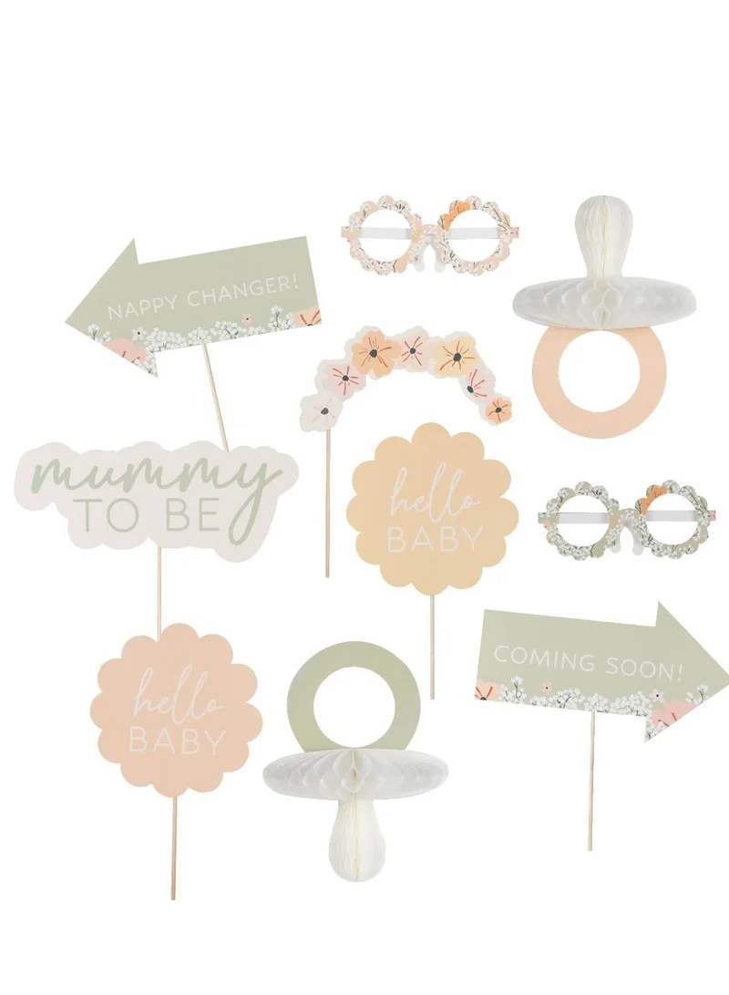 Ginger Ray Ginger Ray Floral Baby Photo Booth Props - 15 Piece Set for Baby Shower Decorations Fun Floral Theme Ideal for Gender Reveal and Newborn Photography