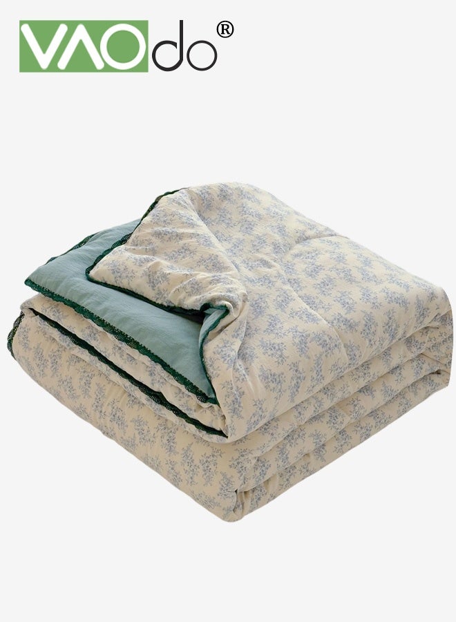 VAOdo Single Quilt with Lace Decoration, Machine Washable, Double-sided Use Bed Quilt, Soft and Breathable Lightweight Blanket for All Season 150*200CM - Image 1