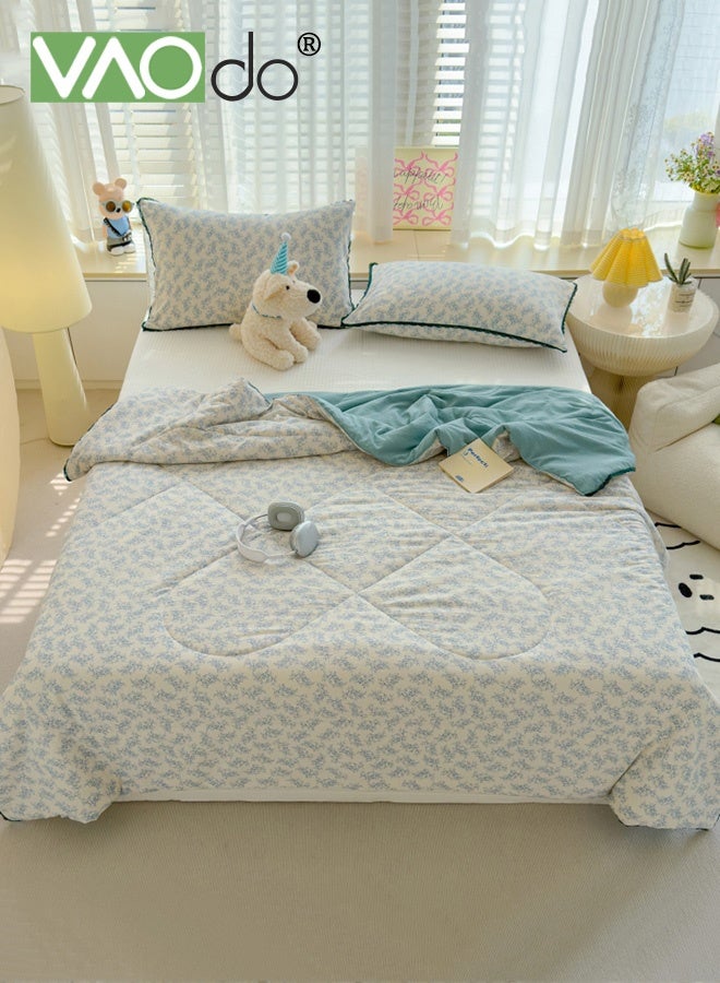 VAOdo Single Quilt with Lace Decoration, Machine Washable, Double-sided Use Bed Quilt, Soft and Breathable Lightweight Blanket for All Season 150*200CM - Image 2