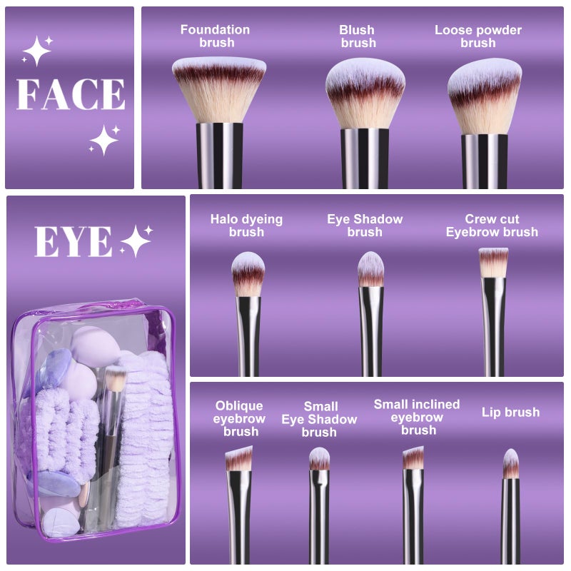BS Mall BS-MALL Makeup Brushes Set 23 Pcs with Finger Sponge â€“ Essential Tools,travel set - Image 3