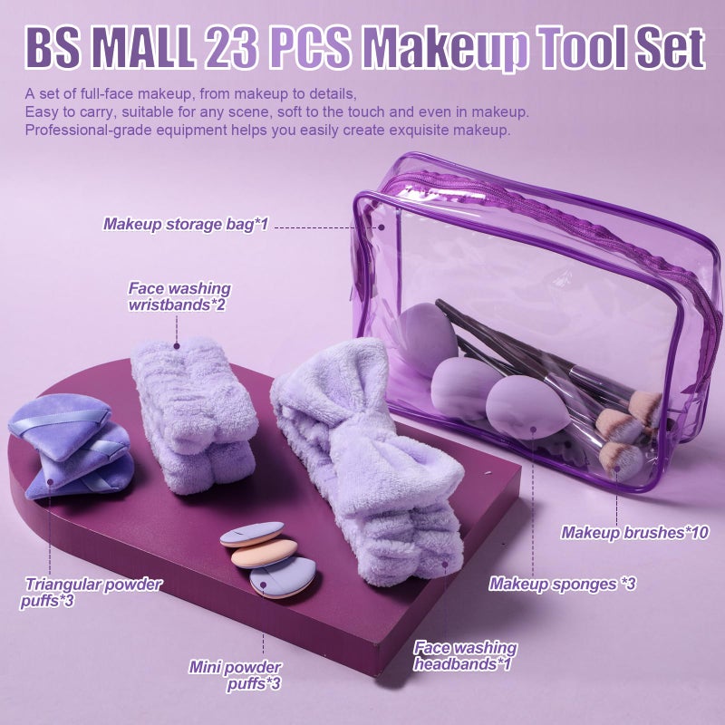 BS Mall BS-MALL Makeup Brushes Set 23 Pcs with Finger Sponge â€“ Essential Tools,travel set - Image 2