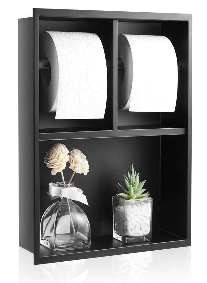 Maxdot Recessed Dual Toilet Roll Holder, Matte Black in Wall Toilet Paper Holder with Storage, Bathroom Wall Niche Shelf, 304 Stainless Steel, Brushed Nickel - Image 1