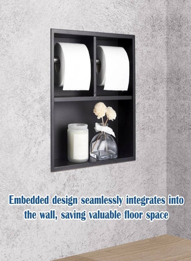 Maxdot Recessed Dual Toilet Roll Holder, Matte Black in Wall Toilet Paper Holder with Storage, Bathroom Wall Niche Shelf, 304 Stainless Steel, Brushed Nickel - Image 5