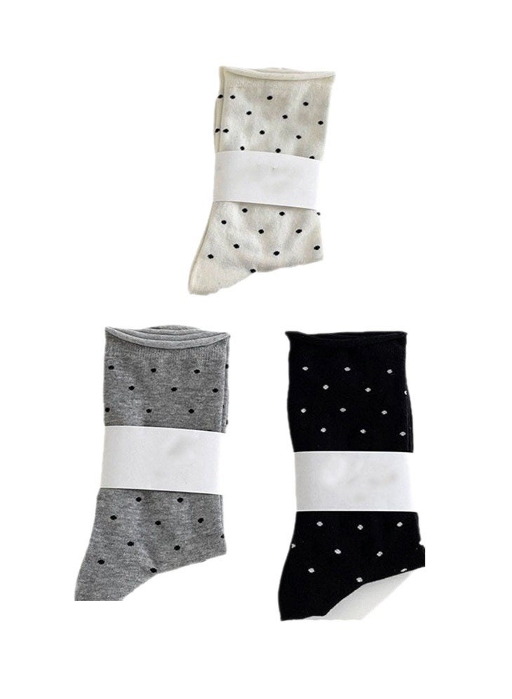 PLUSOX Women 95% Cotton Mid-Calf Socks 3 Pairs- Breathable Gym & Daily Socks with Elastic Design, Moisture-Wicking, Durable Casual Sock High Elasticity Polka Dot Fashion - Image 1