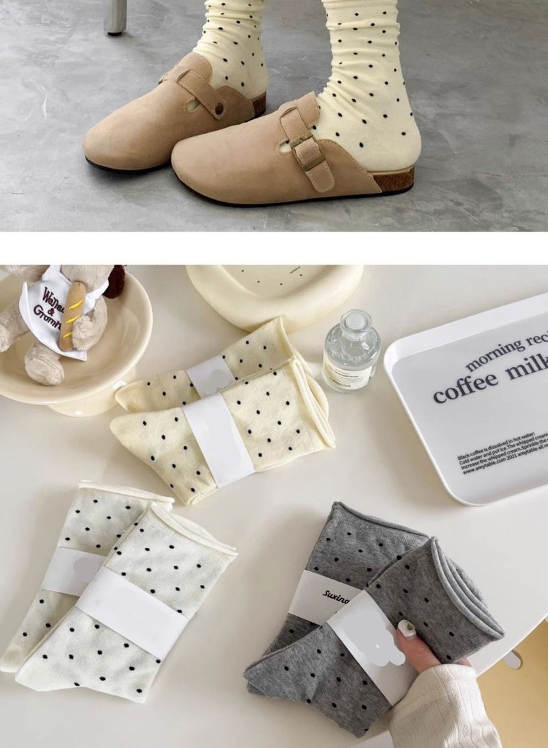 PLUSOX Women 95% Cotton Mid-Calf Socks 3 Pairs- Breathable Gym & Daily Socks with Elastic Design, Moisture-Wicking, Durable Casual Sock High Elasticity Polka Dot Fashion - Image 3