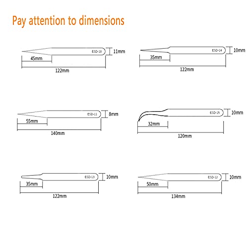 ABAJI 6PCS Precision Tweezers Set Fine Tip Anti-Static Curved of Tweezers ESD Electronics Laboratory Work Jewelry-Making Craft, Soldering Multiple Usage - Image 2