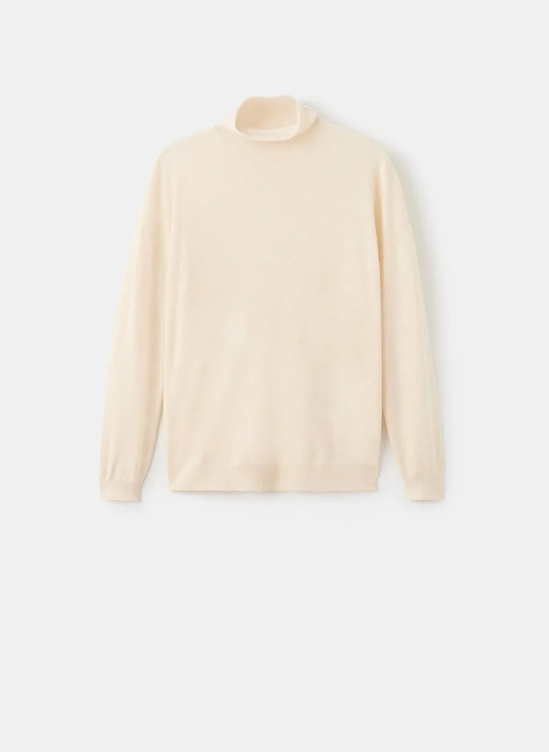 مانجو كنزة صوفية بياقة مدورة