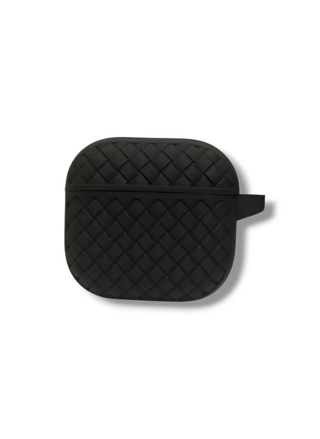 Generic - AirPods 4 Silicone Case with Stylish Ribbed Design - Black - Image 1