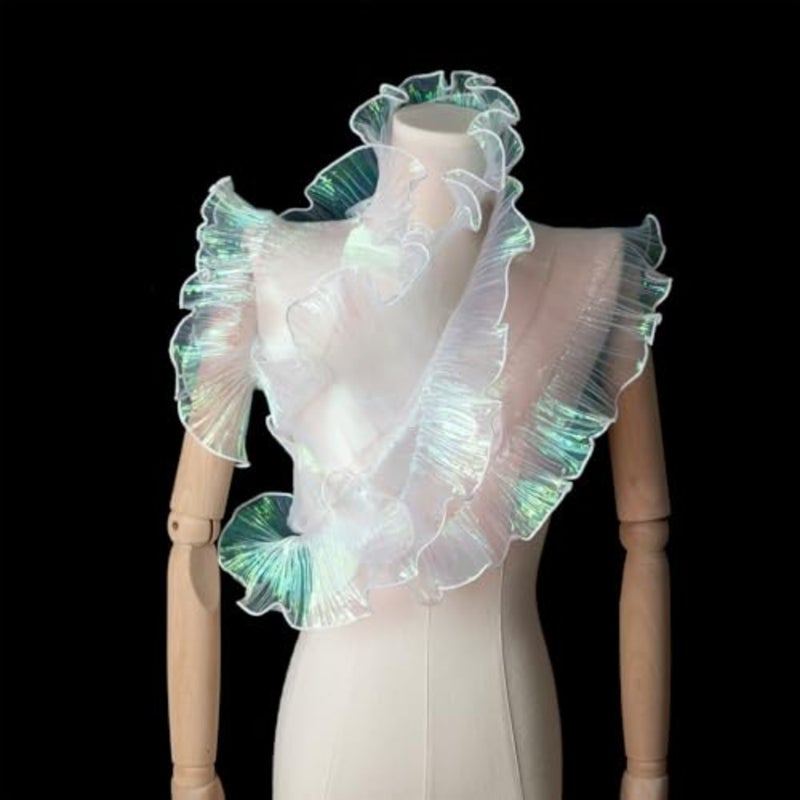 14.76 Feet Iridescent White Ruffle Ribbon - Pleated Organza Chiffon Tulle Lace Fabric Trim, tive Ruffle Lace Border for Sewing, Dress, Bag, Costume and Cake Decor - Image 3