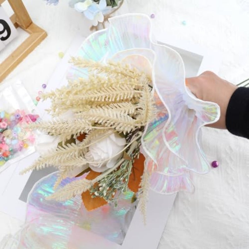 14.76 Feet Iridescent White Ruffle Ribbon - Pleated Organza Chiffon Tulle Lace Fabric Trim, tive Ruffle Lace Border for Sewing, Dress, Bag, Costume and Cake Decor - Image 5