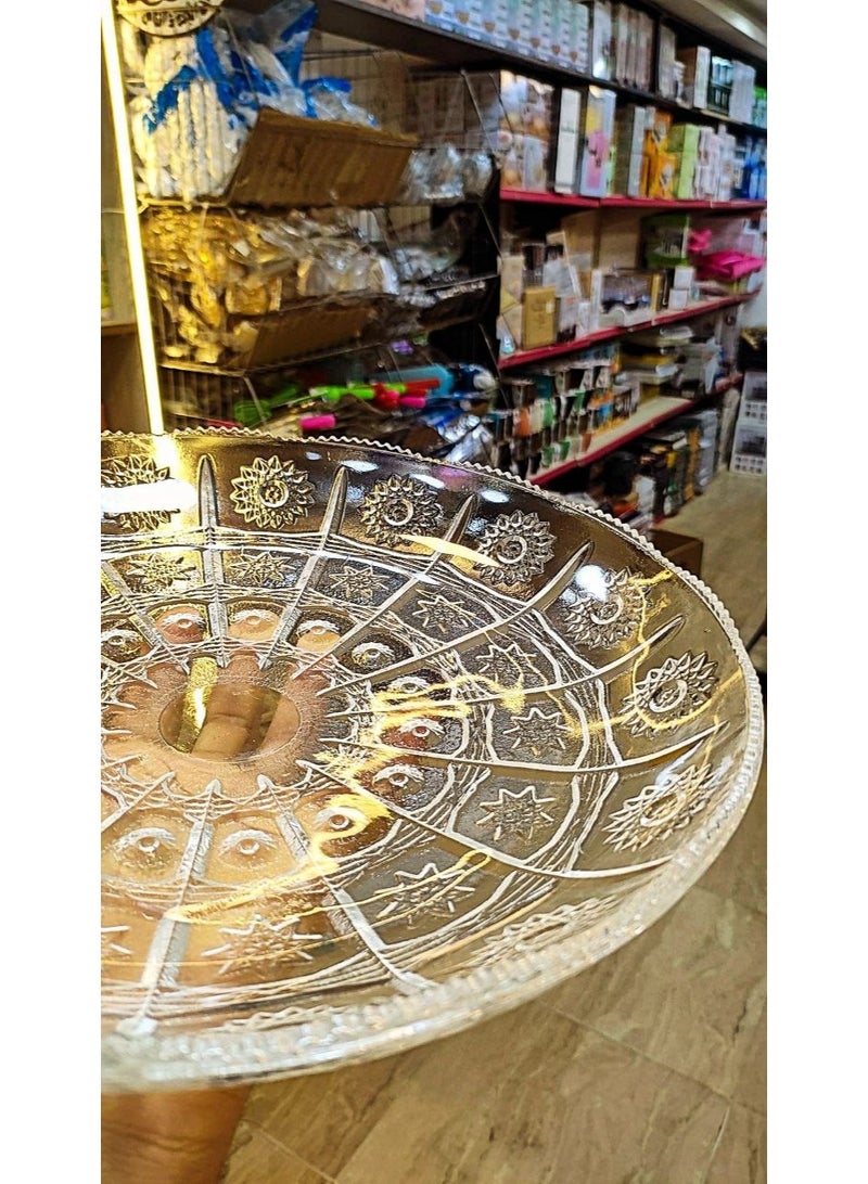 A round glass serving tray, approximately 30 cm in size and 5 cm in width, for serving delicious foods during parties and special occasions. - Image 1