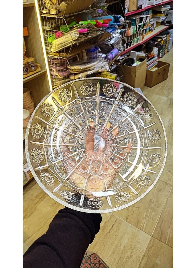 A round glass serving tray, approximately 30 cm in size and 5 cm in width, for serving delicious foods during parties and special occasions. - Image 2