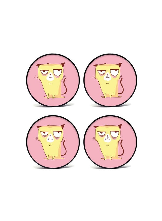 Tinywalk Fancy cat Push Coaster for Kids Wooden Printed Coaster (4X4) inch Set of 4 Pieces - Image 1
