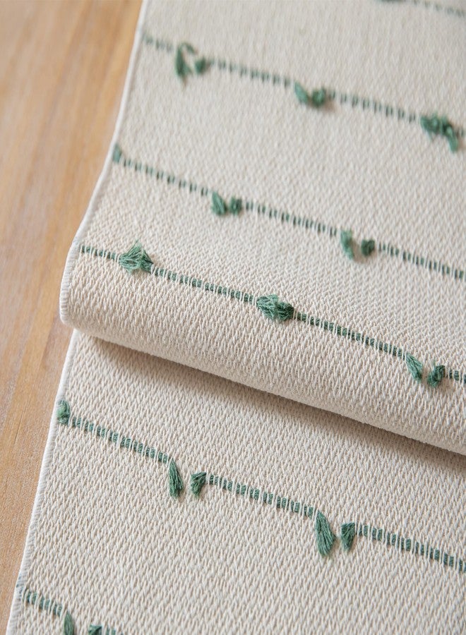 Caflife Boho Table Runner 72 Inchs Long for Modern Farmhouse Room Home Decor, Green and Beige Coffee Table Runner, Natural Cotton Woven with Tassels Neutral, for Kitchen Dining Table Decor - Image 5