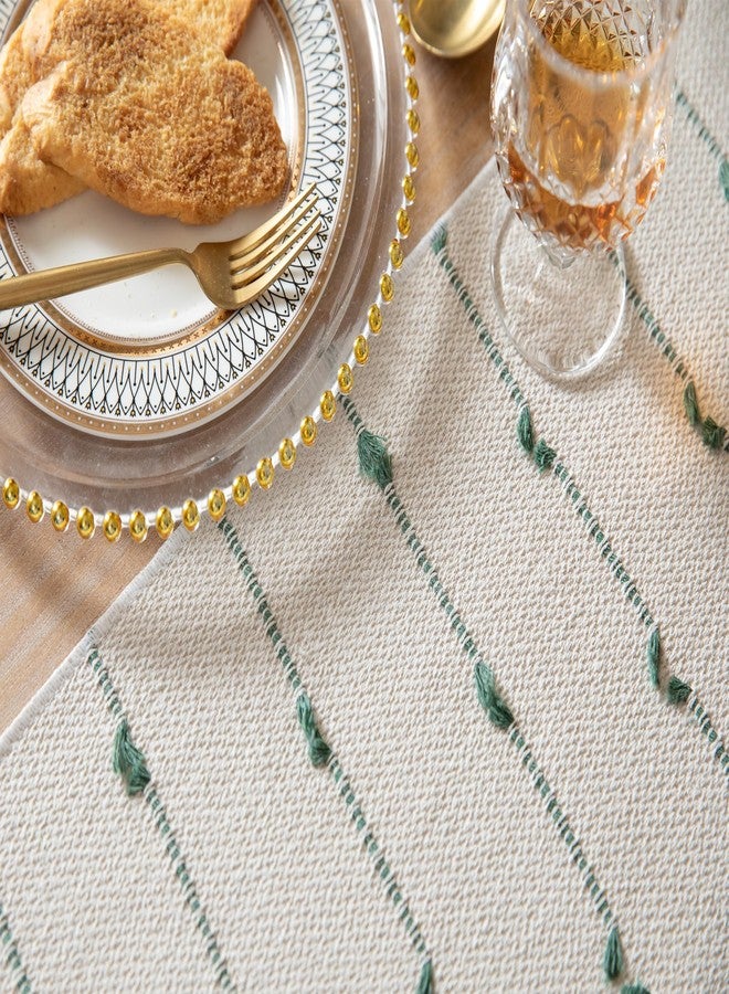 Caflife Boho Table Runner 72 Inchs Long for Modern Farmhouse Room Home Decor, Green and Beige Coffee Table Runner, Natural Cotton Woven with Tassels Neutral, for Kitchen Dining Table Decor - Image 4