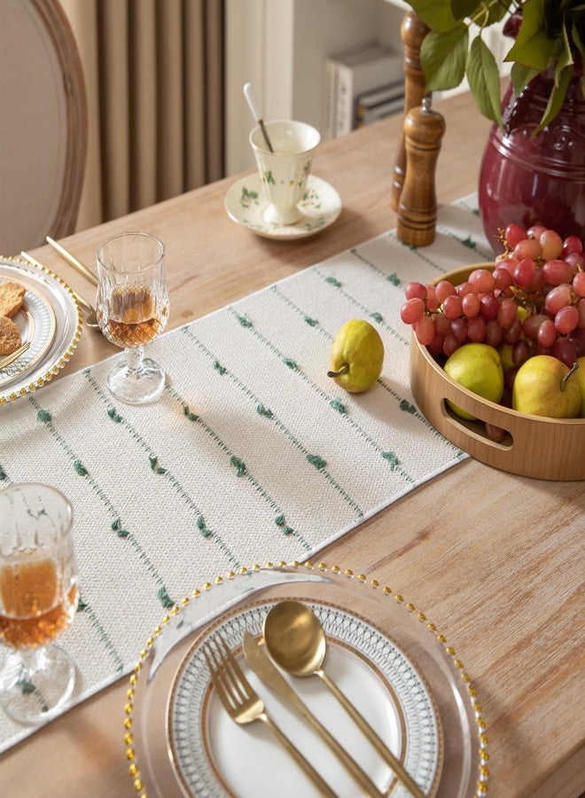 Caflife Boho Table Runner 72 Inchs Long for Modern Farmhouse Room Home Decor, Green and Beige Coffee Table Runner, Natural Cotton Woven with Tassels Neutral, for Kitchen Dining Table Decor - Image 2