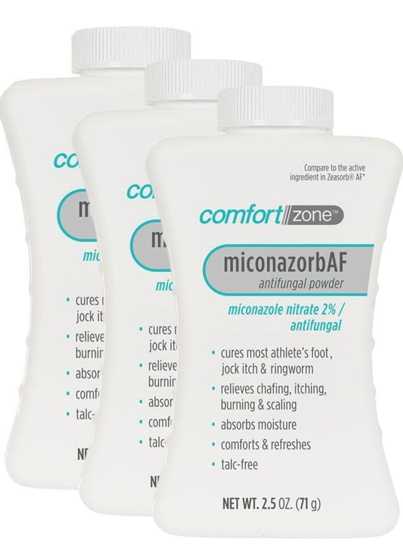 Comfort Zone (Pack of 3) MiconazorbAF Antifungal Powder, Nitrate 2% Antifungal, 3x2.5 oz - Image 1
