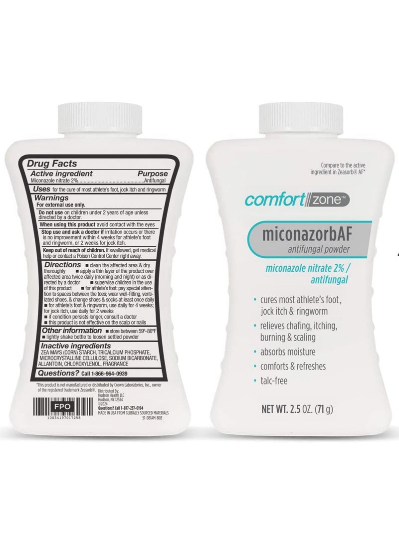 Comfort Zone (Pack of 3) MiconazorbAF Antifungal Powder, Nitrate 2% Antifungal, 3x2.5 oz - Image 4