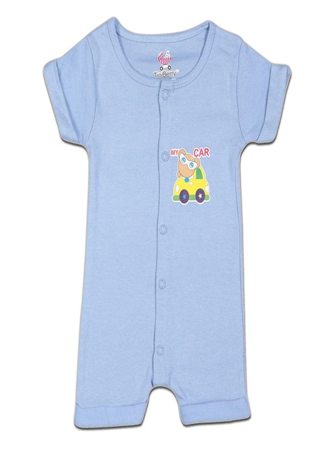 TiniBerry Cotton Rompers Sleepsuits Jumpsuit Knee Lant Rompers Bodysuits Cotton Half Sleeve Rompers Gift Set Half Sleeves Onesies for Infant Pack of 3 (3-6 Months, Pink Rani Light Blue) - Image 4
