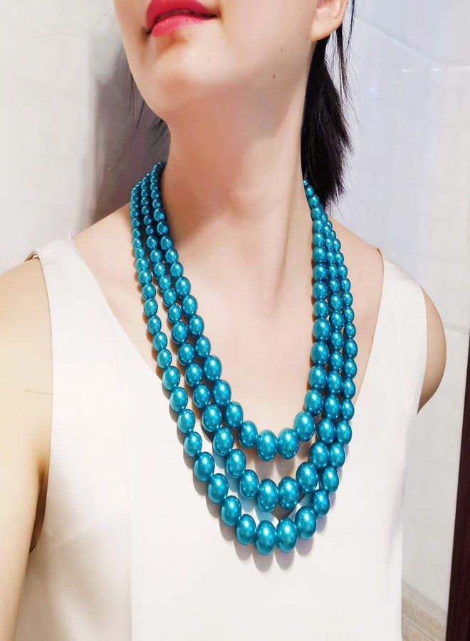 We We We Three Layers Faux Pearl Necklace for Women, Multi Strand Necklace Earrings Set, 1920s Costume Jewelry (Blue Pearl Set) - Image 2