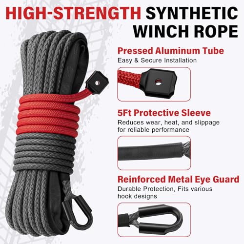 HOKINETY Synthetic Winch Rope Kit - 3/16" x 50' 8500 lbs Synthetic Winch Cable for ATV UTV Off-Road Vehicles with Forged Hook, Rubber Stopper, Protective Sleeve and Safety Pull Strap - Grey - Image 2