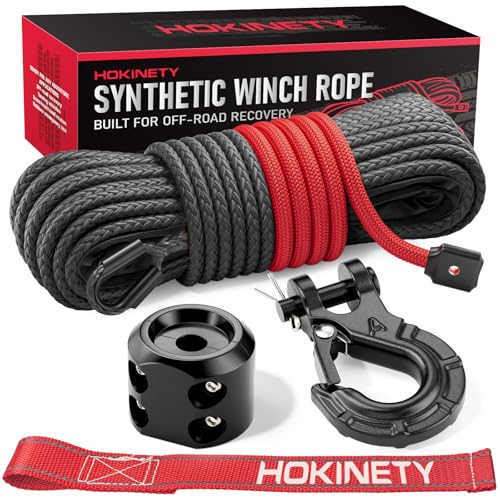 HOKINETY Synthetic Winch Rope Kit - 3/16" x 50' 8500 lbs Synthetic Winch Cable for ATV UTV Off-Road Vehicles with Forged Hook, Rubber Stopper, Protective Sleeve and Safety Pull Strap - Grey - Image 1
