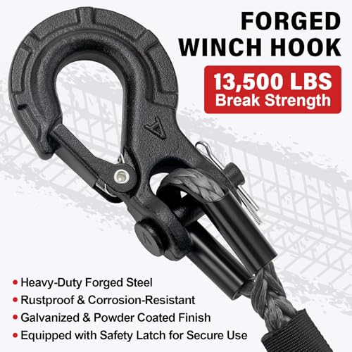 HOKINETY Synthetic Winch Rope Kit - 3/16" x 50' 8500 lbs Synthetic Winch Cable for ATV UTV Off-Road Vehicles with Forged Hook, Rubber Stopper, Protective Sleeve and Safety Pull Strap - Grey - Image 4