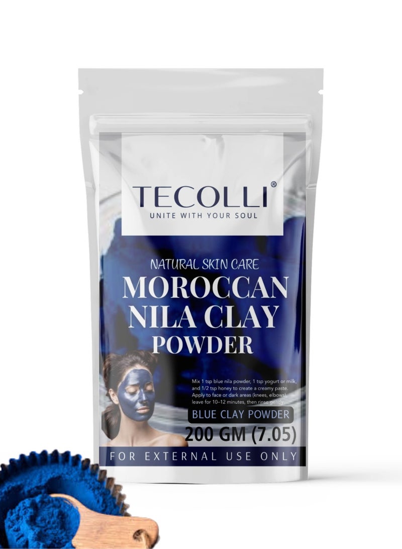 Tecolli Original Moroccan Blue Nila Clay Powder 200g – Pure & Natural Face Mask for Skin Brightening, Purifying, and Whitening - Image 1