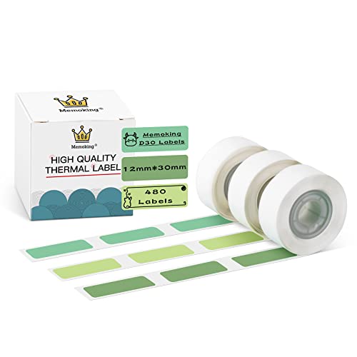 Memoking D30 Label - Compatible with Memoking/Phomemo D30 Label Maker, 12x30mm Waterproof Thermal Tape, Light Green/Green/Dark Green Sticker Machine Label, 3 Rolls - Image 1