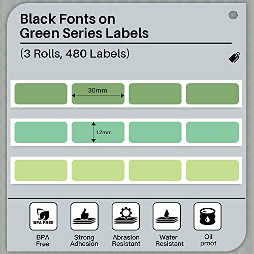 Memoking D30 Label - Compatible with Memoking/Phomemo D30 Label Maker, 12x30mm Waterproof Thermal Tape, Light Green/Green/Dark Green Sticker Machine Label, 3 Rolls - Image 5