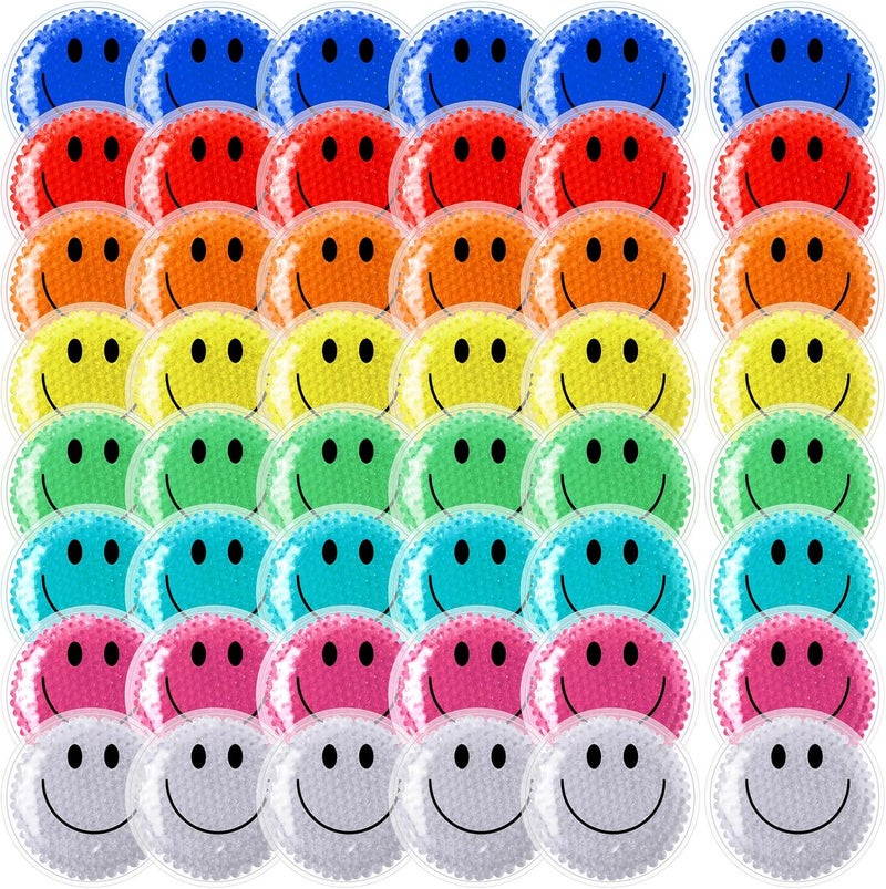 Burbell 48 Pieces Smile Boo Boo Ice Packs Small Gel Hot Cold Packs Round Reusable Ice Packs Gel Bead Multicolored Ice Pack Cold Compress for Pain Relief Toothache Supplies 4 x 4 Inches - Image 1