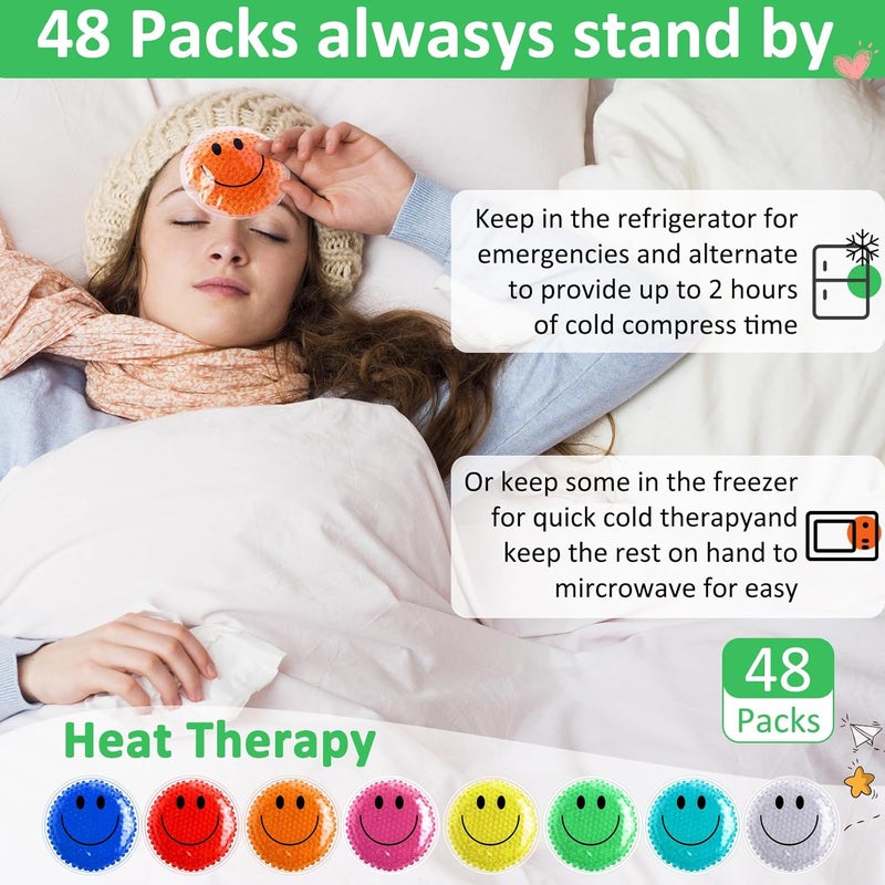 Burbell 48 Pieces Smile Boo Boo Ice Packs Small Gel Hot Cold Packs Round Reusable Ice Packs Gel Bead Multicolored Ice Pack Cold Compress for Pain Relief Toothache Supplies 4 x 4 Inches - Image 4