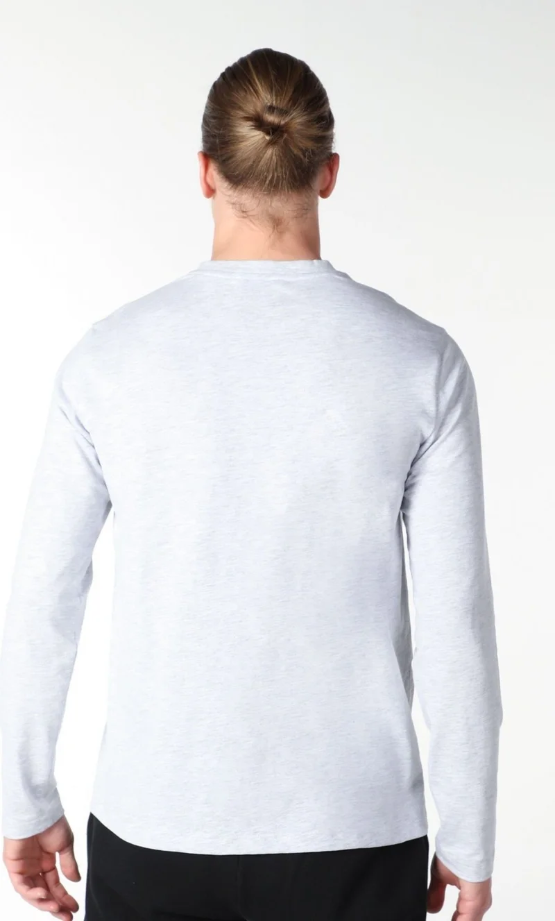 Defy's Men's Printed Long Sleeve Crew Neck T-Shirt Snow Melange