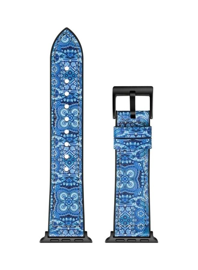 NIBEMINENT Flower Pattern Watch Strap For Apple Series 7 45mm/6 & SE 5 4 44mm/3 2 1 42mm Blue - Image 5