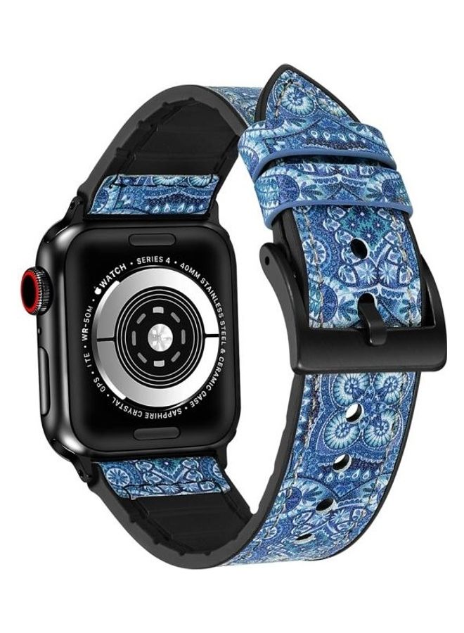 NIBEMINENT Flower Pattern Watch Strap For Apple Series 7 45mm/6 & SE 5 4 44mm/3 2 1 42mm Blue - Image 3