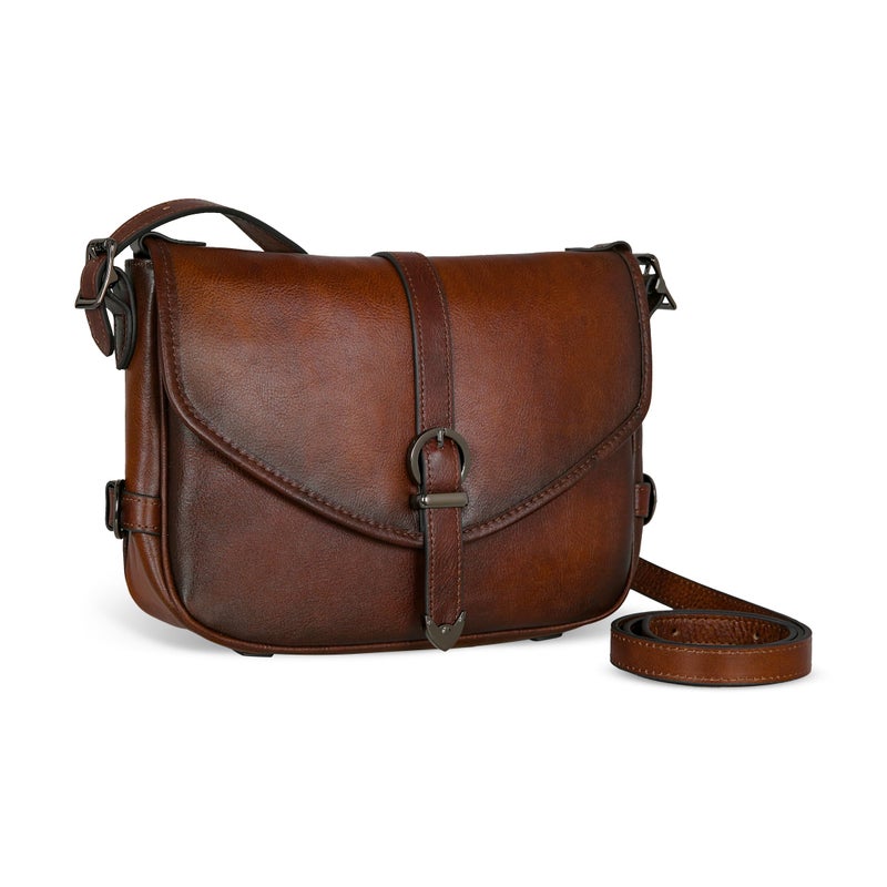 Iswee Coffee Brown Genuine Leather Crossbody Purse Vintage Satchel Shoulder Bag for Women Compact Work Handbag with Multiple Pockets (Coffee) - Image 1