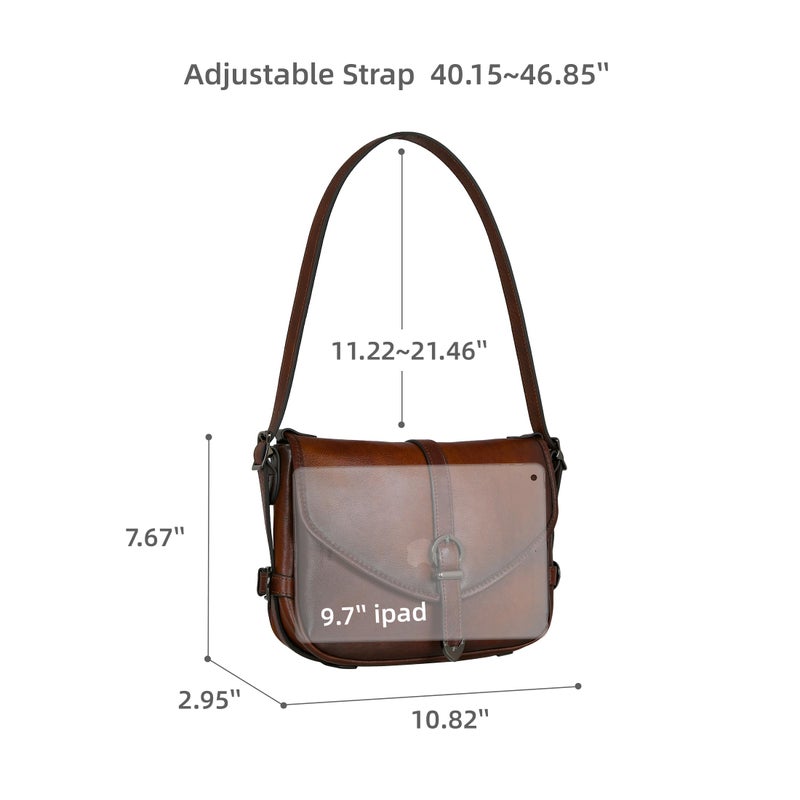 Iswee Coffee Brown Genuine Leather Crossbody Purse Vintage Satchel Shoulder Bag for Women Compact Work Handbag with Multiple Pockets (Coffee) - Image 4