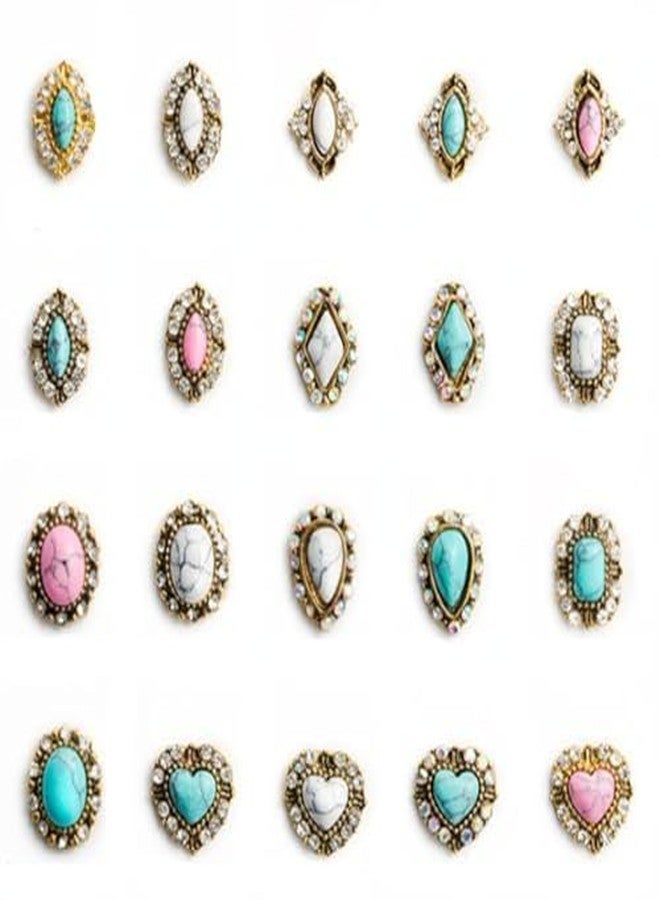 SIXAOAZZ 3D Turquoise Western Nail Ornament Mix Blue, White, and Pink Turquoise Charms Nail Art Gemstone Nail Art Jewelry Flower Heart Acrylic Nail Phone Case Card Women's DIY Decoration Products Home (20pcs) - Image 1