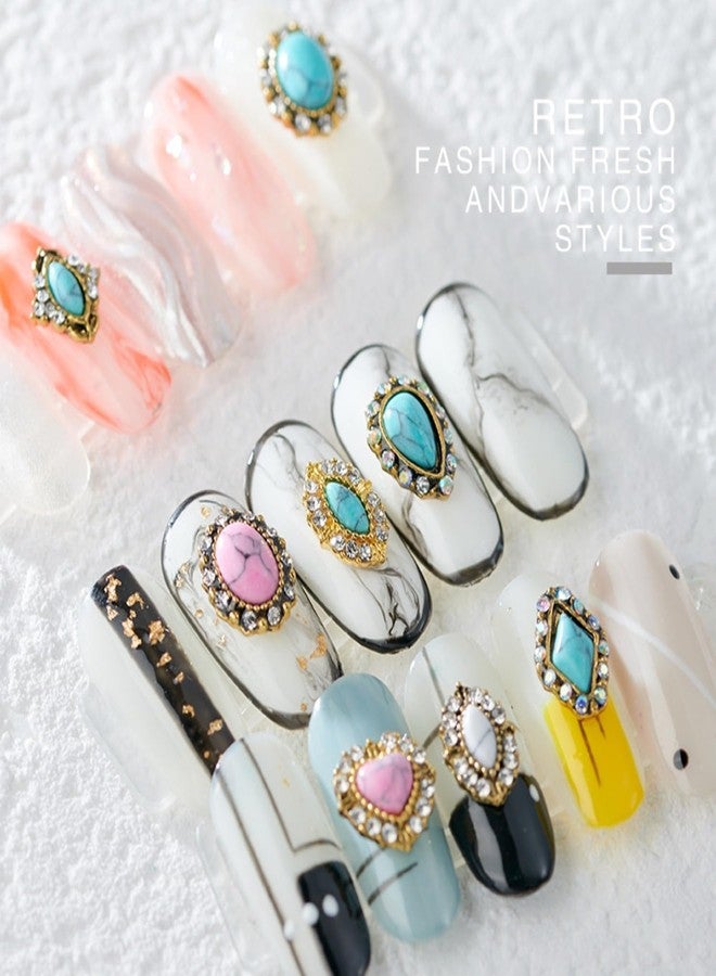 SIXAOAZZ 3D Turquoise Western Nail Ornament Mix Blue, White, and Pink Turquoise Charms Nail Art Gemstone Nail Art Jewelry Flower Heart Acrylic Nail Phone Case Card Women's DIY Decoration Products Home (20pcs) - Image 3