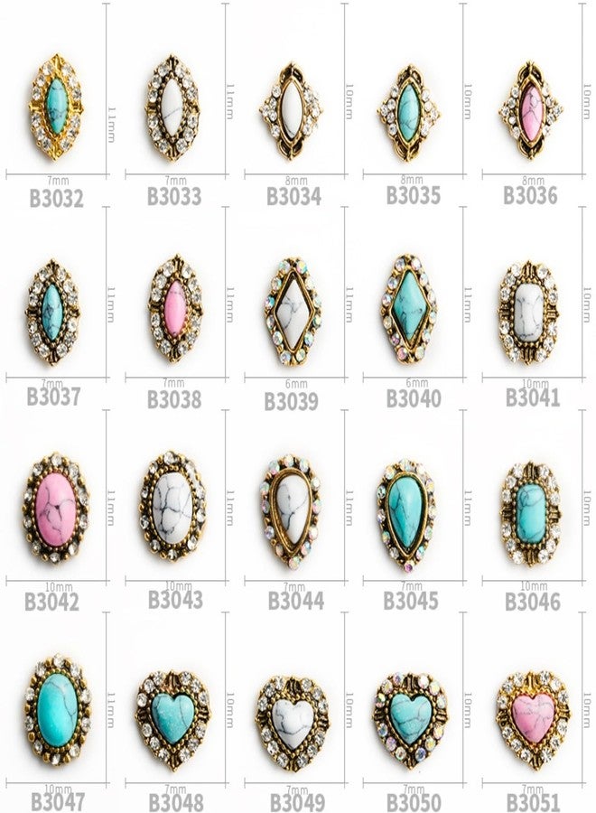 SIXAOAZZ 3D Turquoise Western Nail Ornament Mix Blue, White, and Pink Turquoise Charms Nail Art Gemstone Nail Art Jewelry Flower Heart Acrylic Nail Phone Case Card Women's DIY Decoration Products Home (20pcs) - Image 2