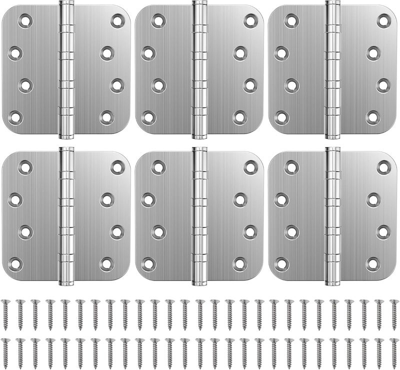 Kolet Ball Bearing Door Hinges, 4 x 4 Inches Door Hinges, 5/8'' Radius Corner Hinges, Heavy Duty Stainless Steel, Smooth and Quiet, Non Removable Pin, Brushed Nickel, 6 Pack - Image 1