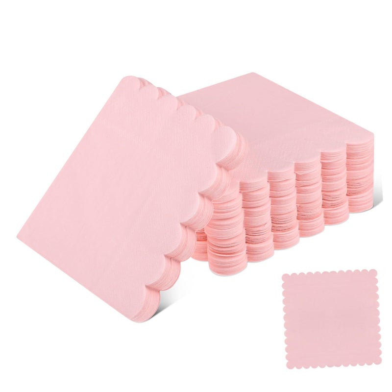 150 Light Pink Scalloped Paper Napkins for Birthday Dinner Party Supplies - Image 2