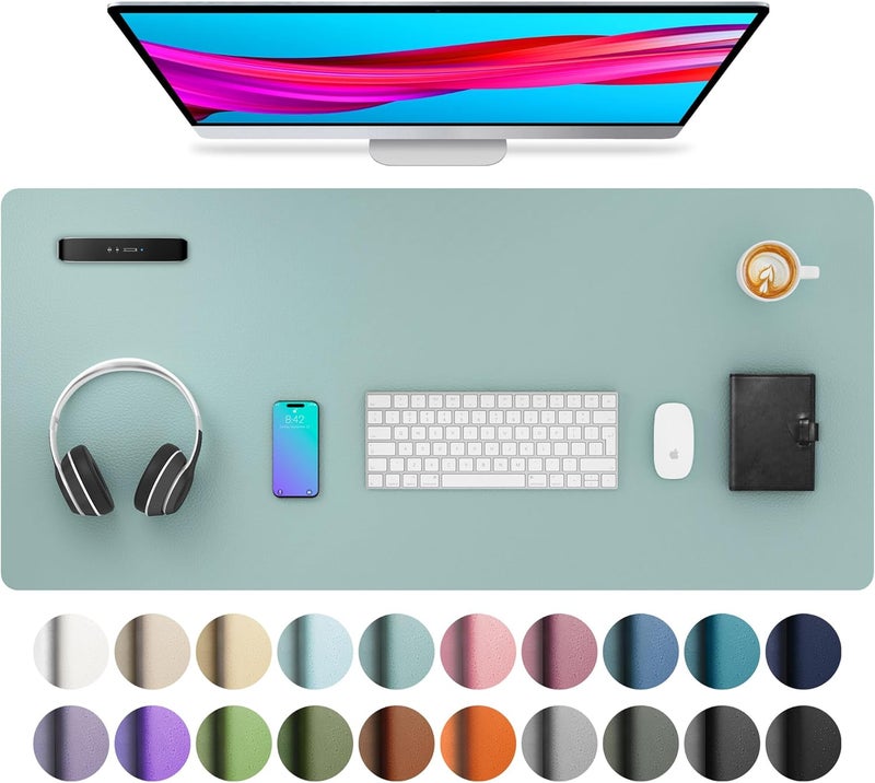Aothia Leather Desk Pad Protector, Mouse Pad,Office Desk Mat, Non-Slip PU Leather Desk Blotter, Laptop Desk Pad, Waterproof Desk Writing Pad for Office and Home (36" x 17", Light Blue) - Image 1